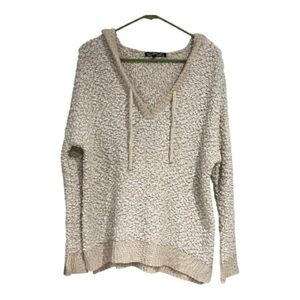 Almost Famous Beige V-Neck Hooded Sweater size XL
